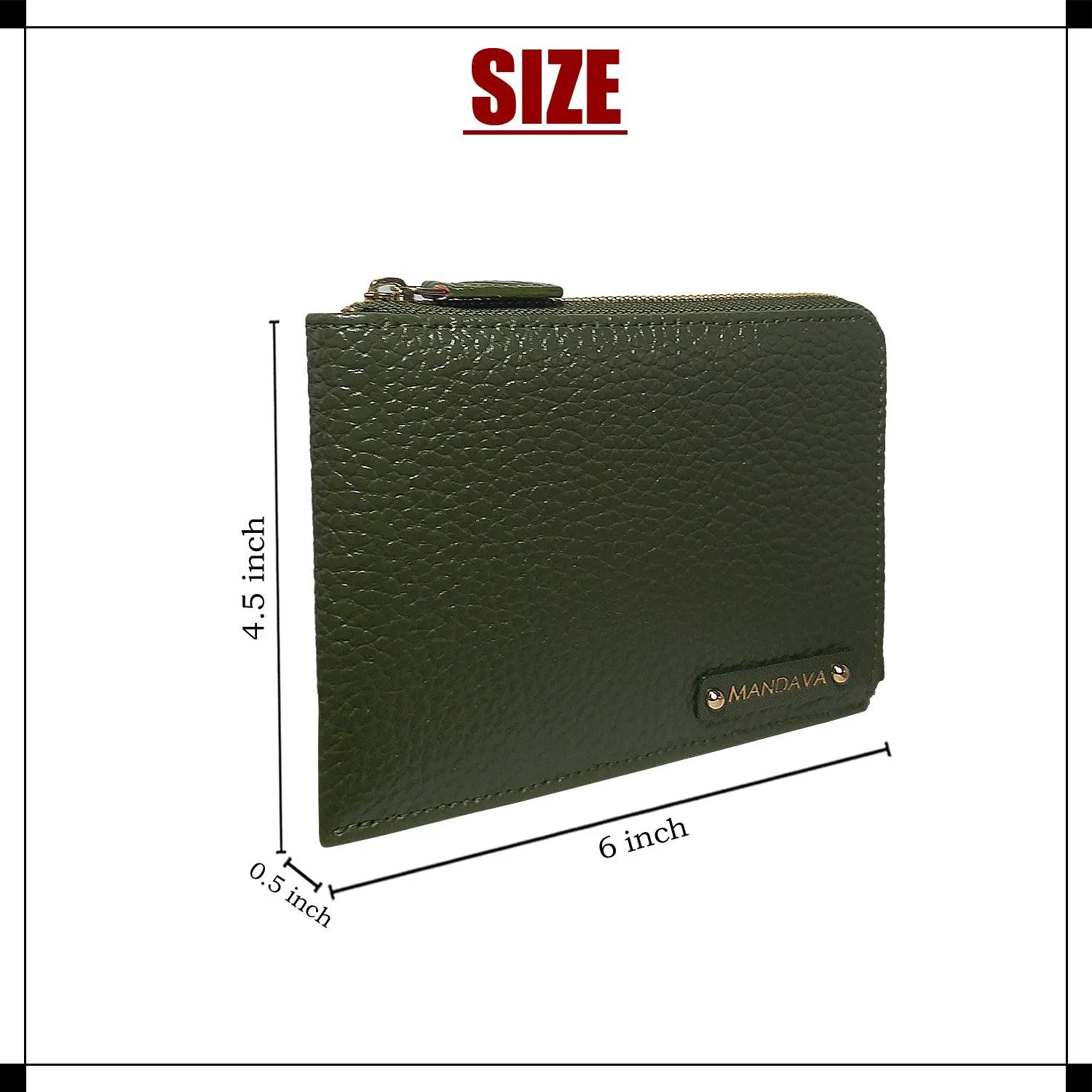 MANDAVA Women's/Ladies Small PU Leather Slim Compact Passport Holder Zipper Travel Wallet (Inland Green)