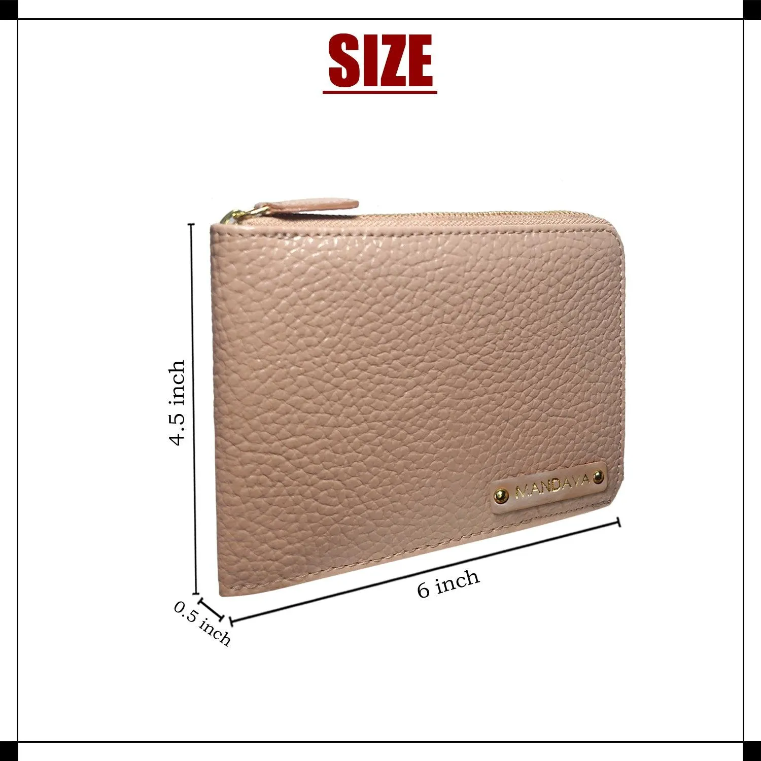 MANDAVA Women's/Ladies Small PU Leather Slim Compact Passport Holder Zipper Travel Wallet (Old Pink)