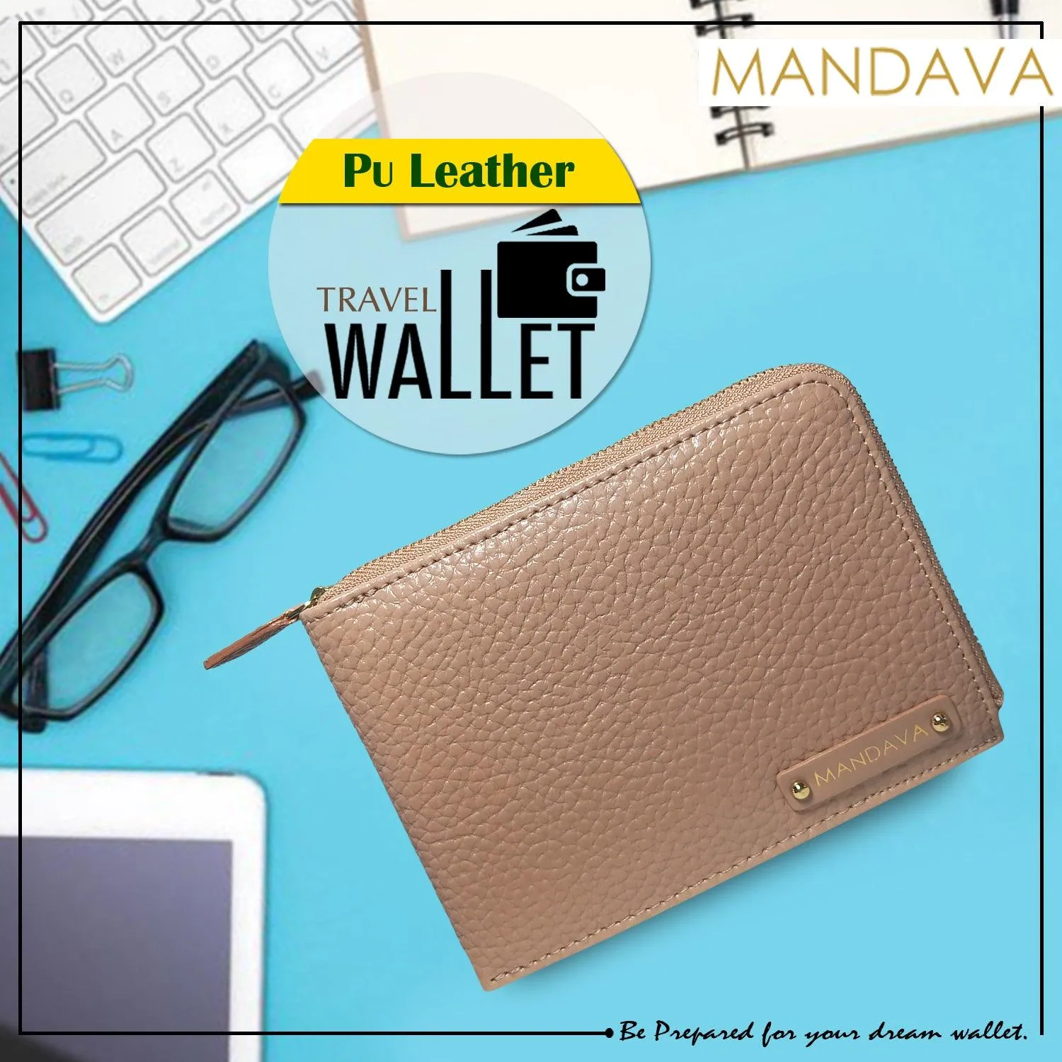 MANDAVA Women's/Ladies Small PU Leather Slim Compact Passport Holder Zipper Travel Wallet (Old Pink)