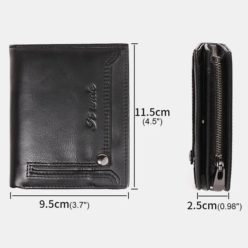 Men Bifold Short Money Clip Multifunctional RFID Anti-theft Genuine Leather Wallets Multi-card Slot Card Holder Coin Purse
