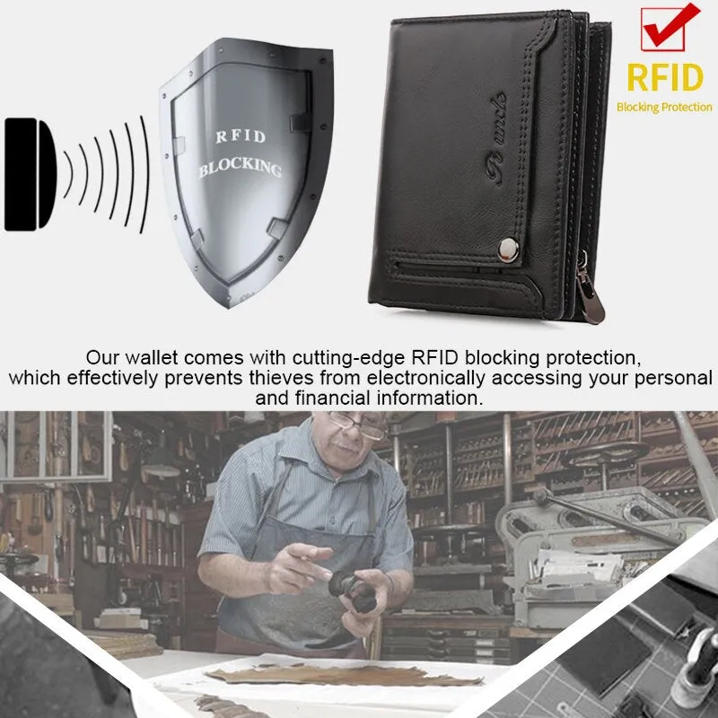 Men Bifold Short Money Clip Multifunctional RFID Anti-theft Genuine Leather Wallets Multi-card Slot Card Holder Coin Purse