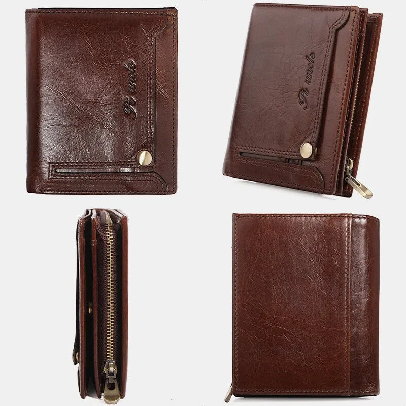 Men Bifold Short Money Clip Multifunctional RFID Anti-theft Genuine Leather Wallets Multi-card Slot Card Holder Coin Purse