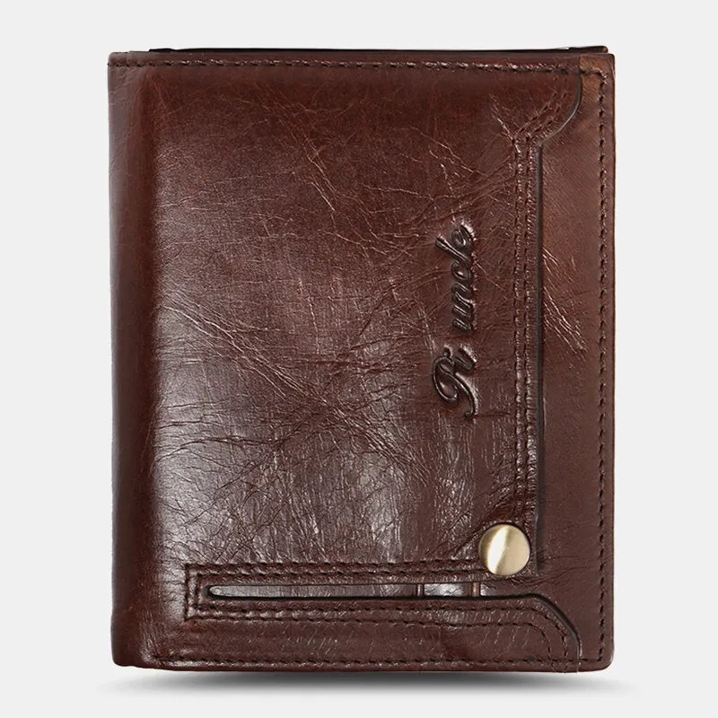 Men Bifold Short Money Clip Multifunctional RFID Anti-theft Genuine Leather Wallets Multi-card Slot Card Holder Coin Purse