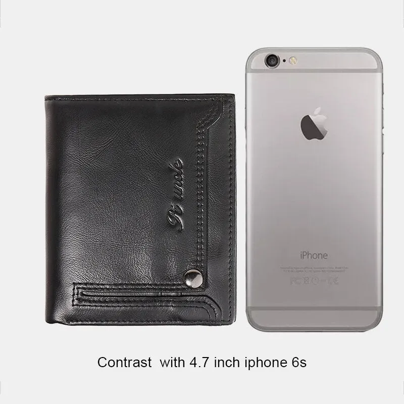 Men Bifold Short Money Clip Multifunctional RFID Anti-theft Genuine Leather Wallets Multi-card Slot Card Holder Coin Purse
