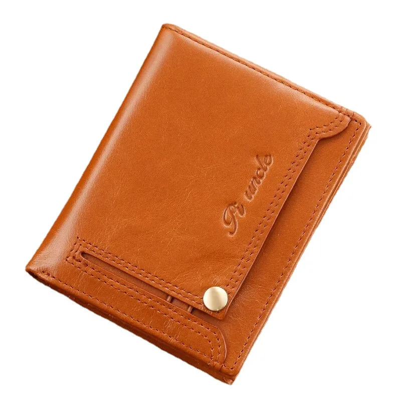Men Bifold Short Money Clip Multifunctional RFID Anti-theft Genuine Leather Wallets Multi-card Slot Card Holder Coin Purse