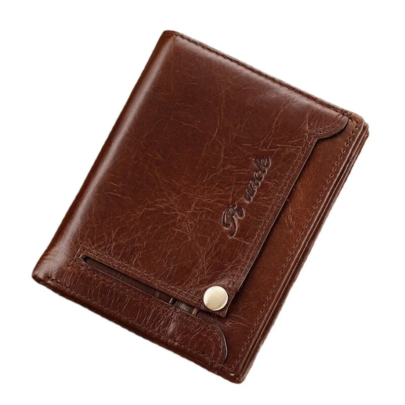 Men Bifold Short Money Clip Multifunctional RFID Anti-theft Genuine Leather Wallets Multi-card Slot Card Holder Coin Purse