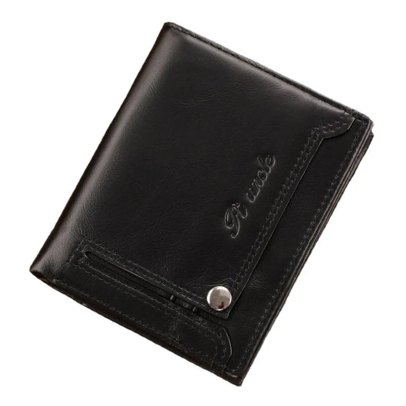 Men Bifold Short Money Clip Multifunctional RFID Anti-theft Genuine Leather Wallets Multi-card Slot Card Holder Coin Purse