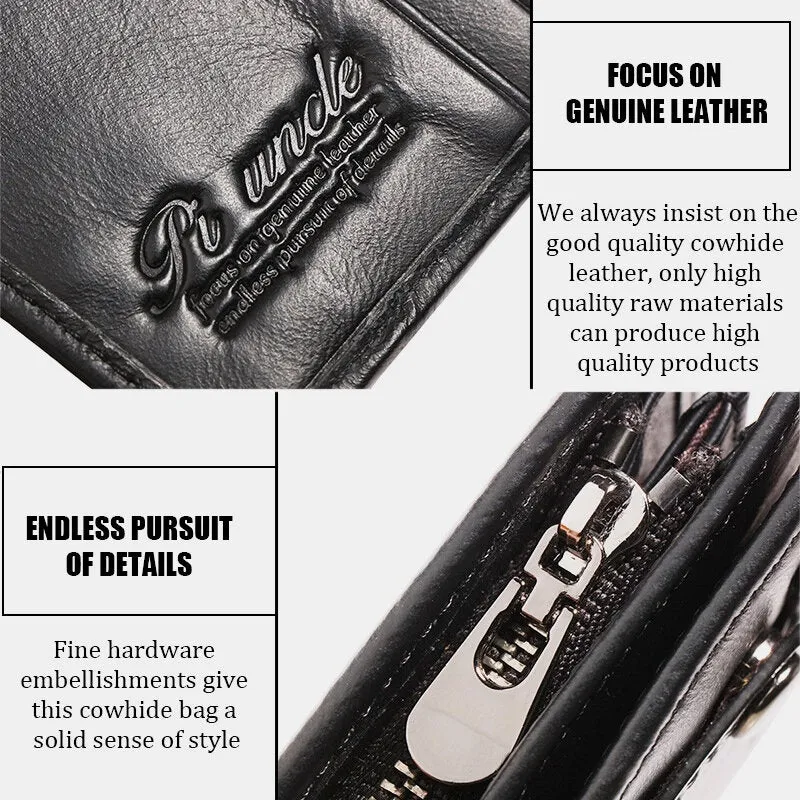 Men Bifold Short Money Clip Multifunctional RFID Anti-theft Genuine Leather Wallets Multi-card Slot Card Holder Coin Purse