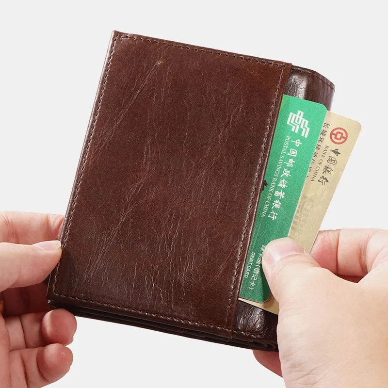 Men Bifold Short Money Clip Multifunctional RFID Anti-theft Genuine Leather Wallets Multi-card Slot Card Holder Coin Purse