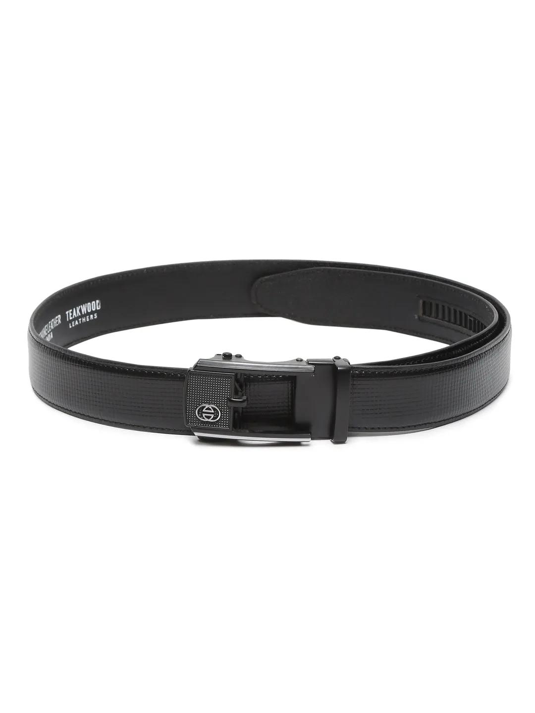 Men Black Texture Leather Auto-Lock Belt