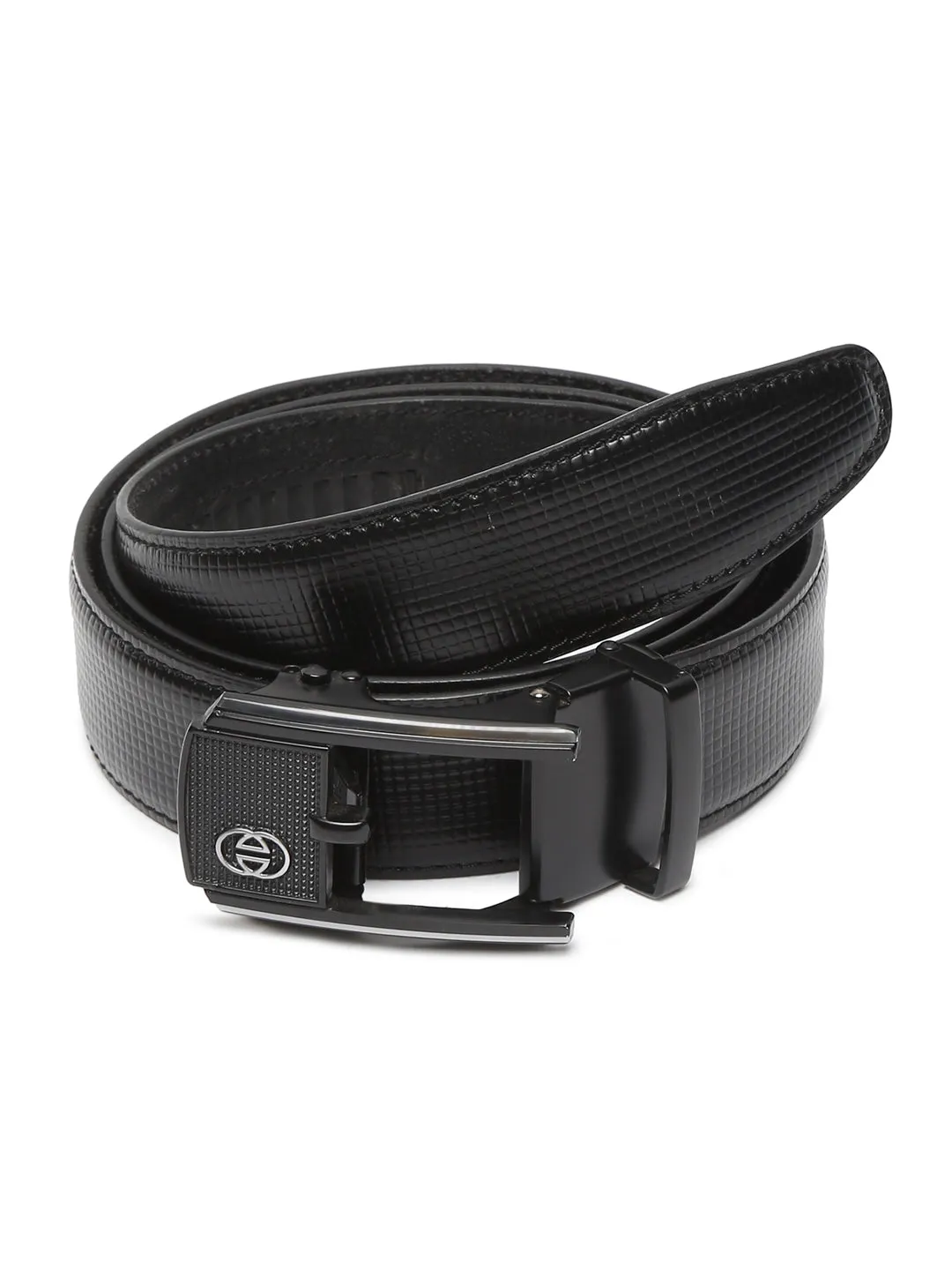 Men Black Texture Leather Auto-Lock Belt