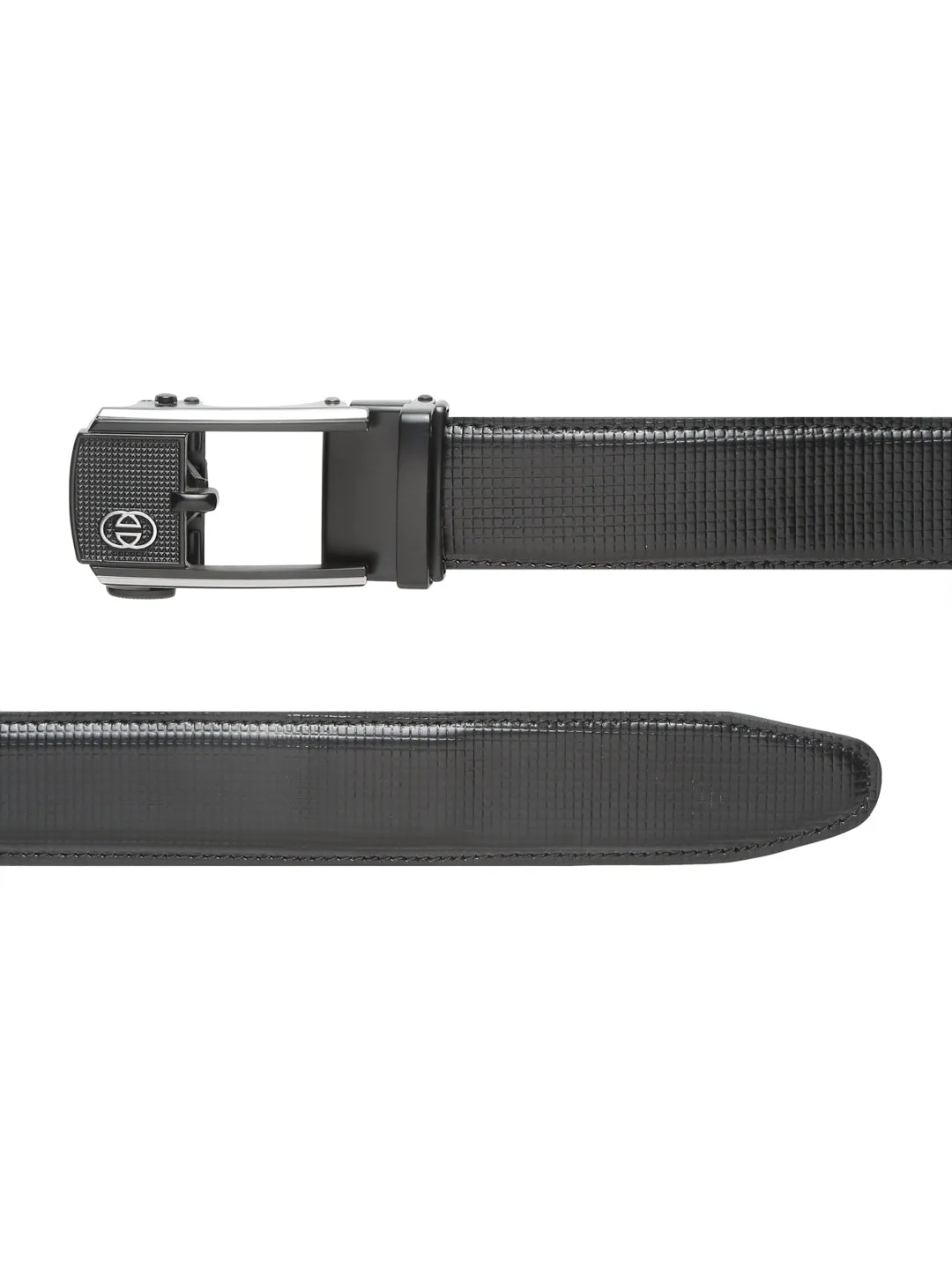 Men Black Texture Leather Auto-Lock Belt