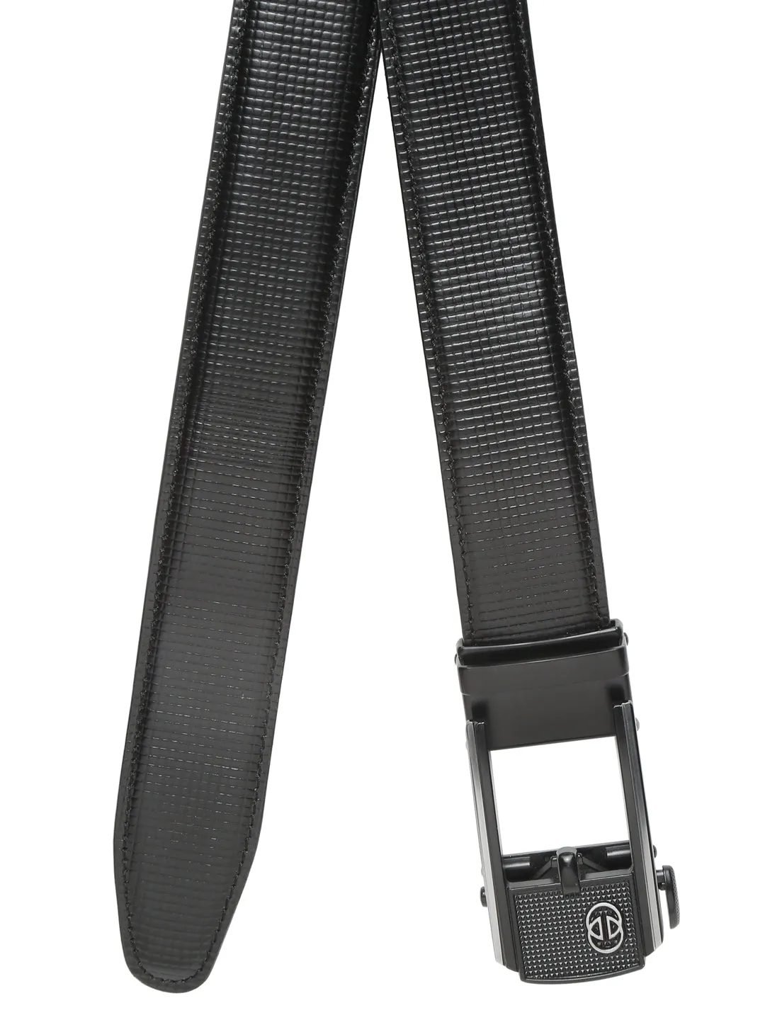 Men Black Texture Leather Auto-Lock Belt