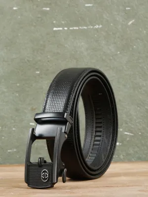 Men Black Texture Leather Auto-Lock Belt