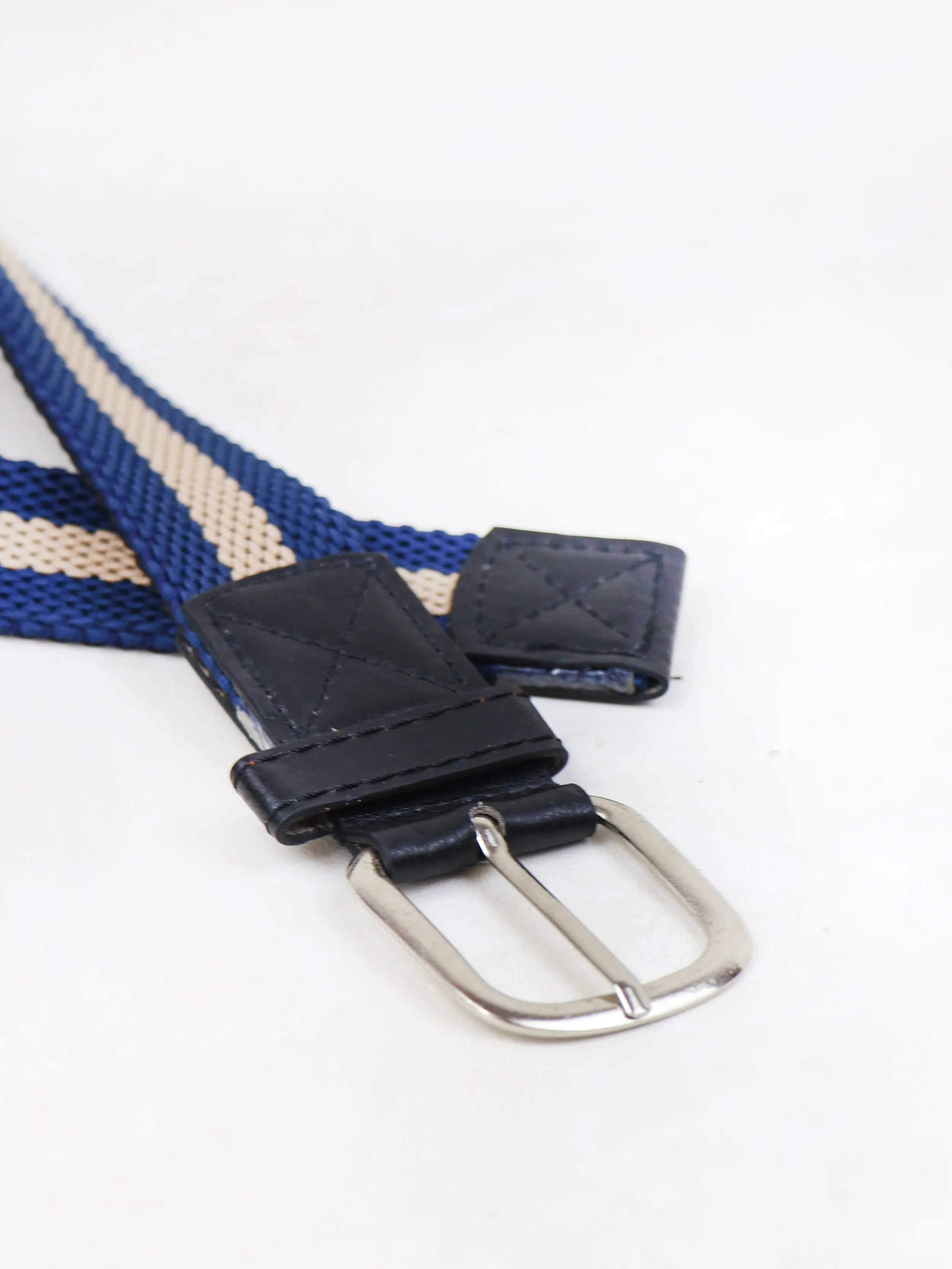 Men Canvas Elastic Fabric Woven Stretch Braided Belt Blue Design