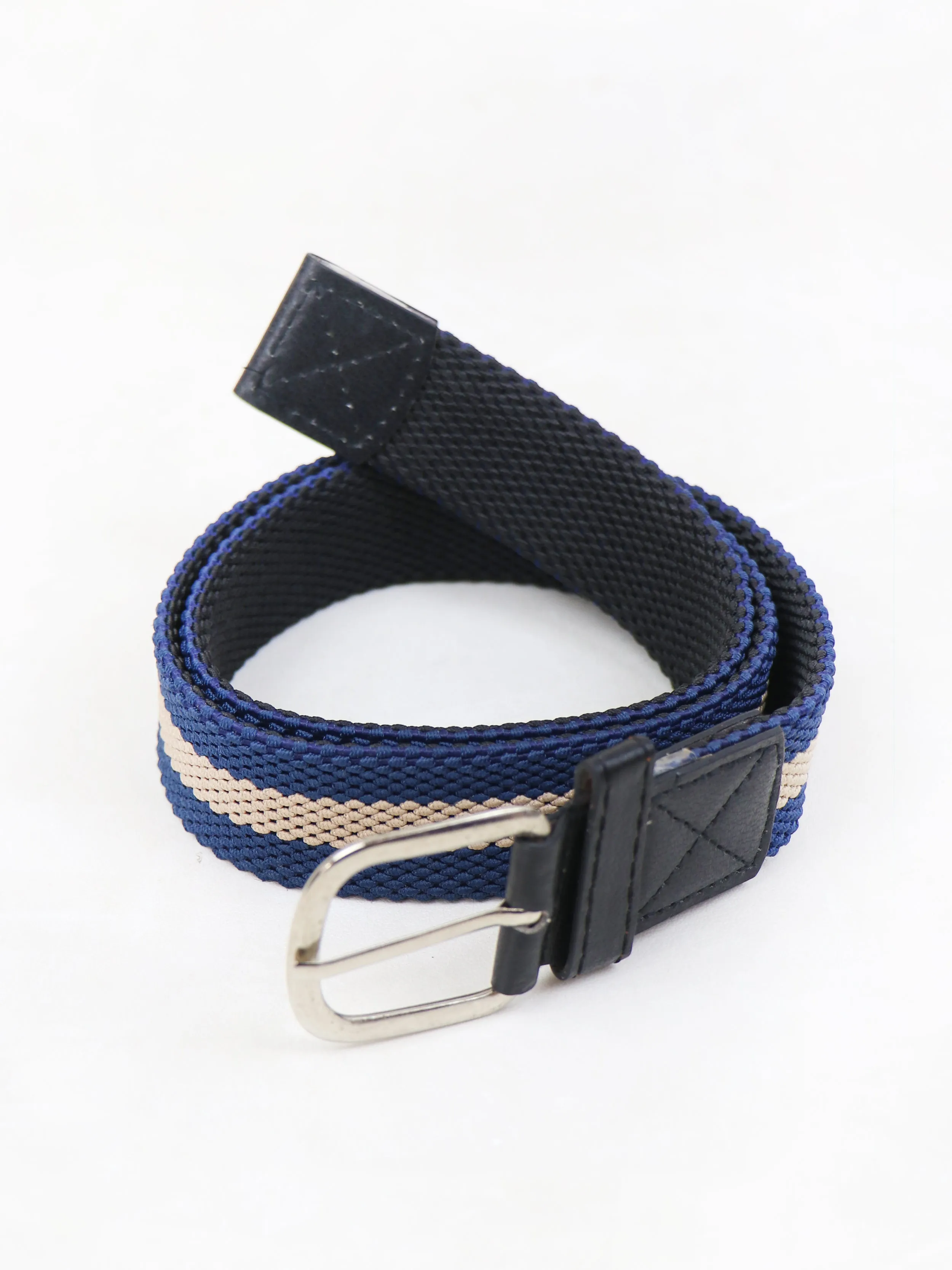 Men Canvas Elastic Fabric Woven Stretch Braided Belt Blue Design
