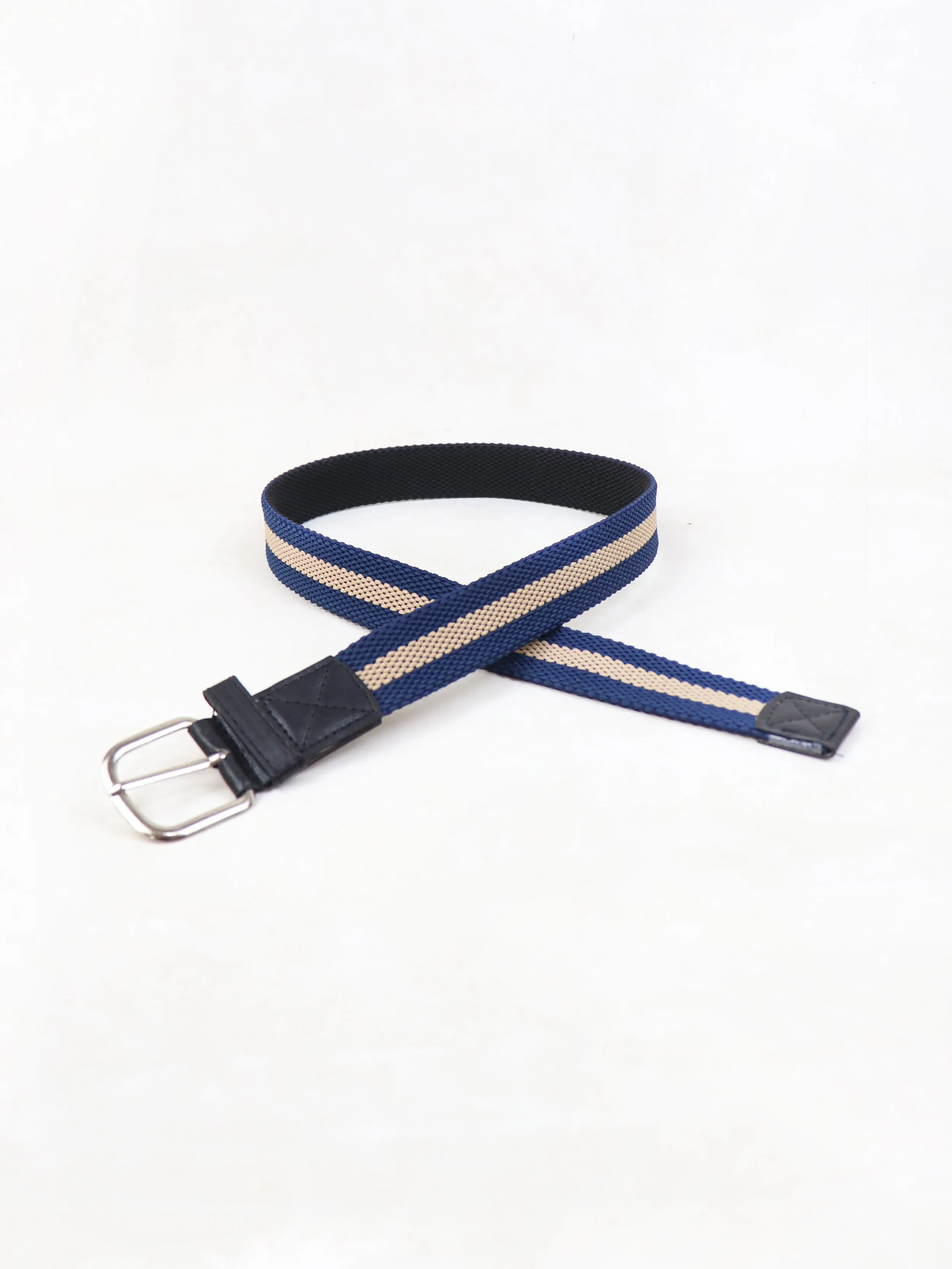 Men Canvas Elastic Fabric Woven Stretch Braided Belt Blue Design
