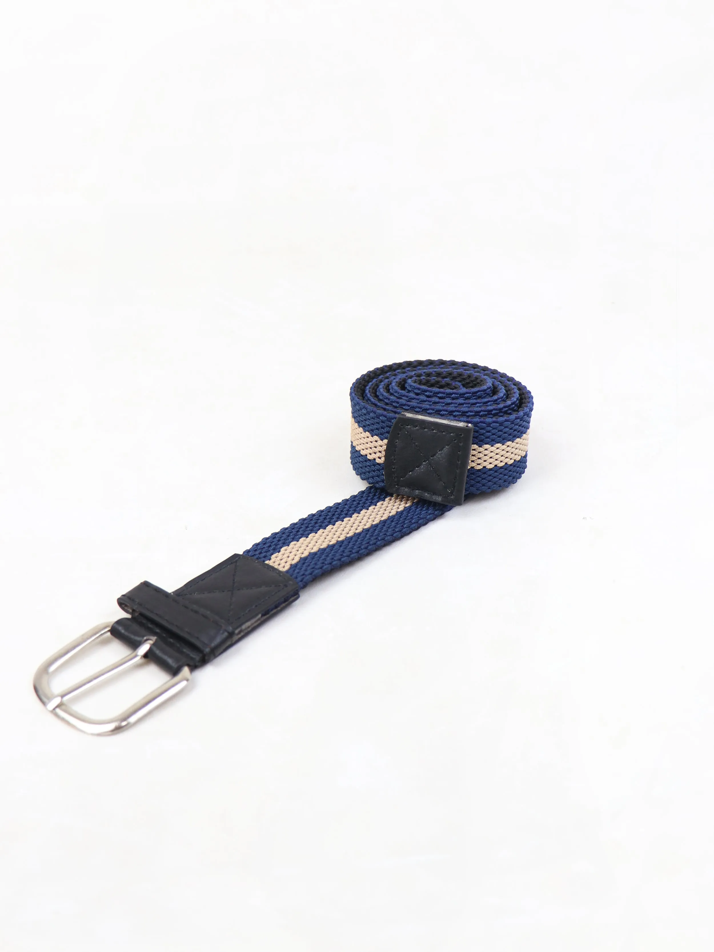 Men Canvas Elastic Fabric Woven Stretch Braided Belt Blue Design