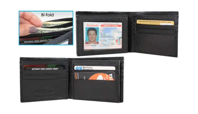 Men's Black Genuine Leather Bifold & Trifold Wallets - Ships Same/Next Day!