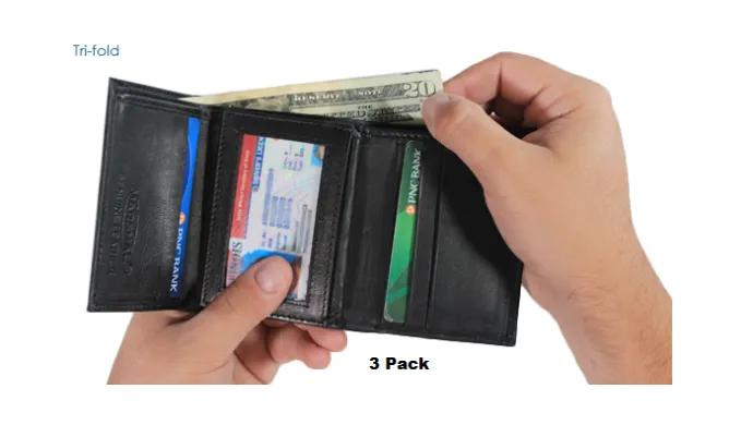 Men's Black Genuine Leather Bifold & Trifold Wallets - Ships Same/Next Day!