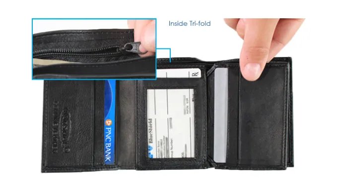 Men's Black Genuine Leather Bifold & Trifold Wallets - Ships Same/Next Day!