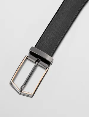 Men's Reversible Leather Belt with Graphite and Gold Clamp Buckle