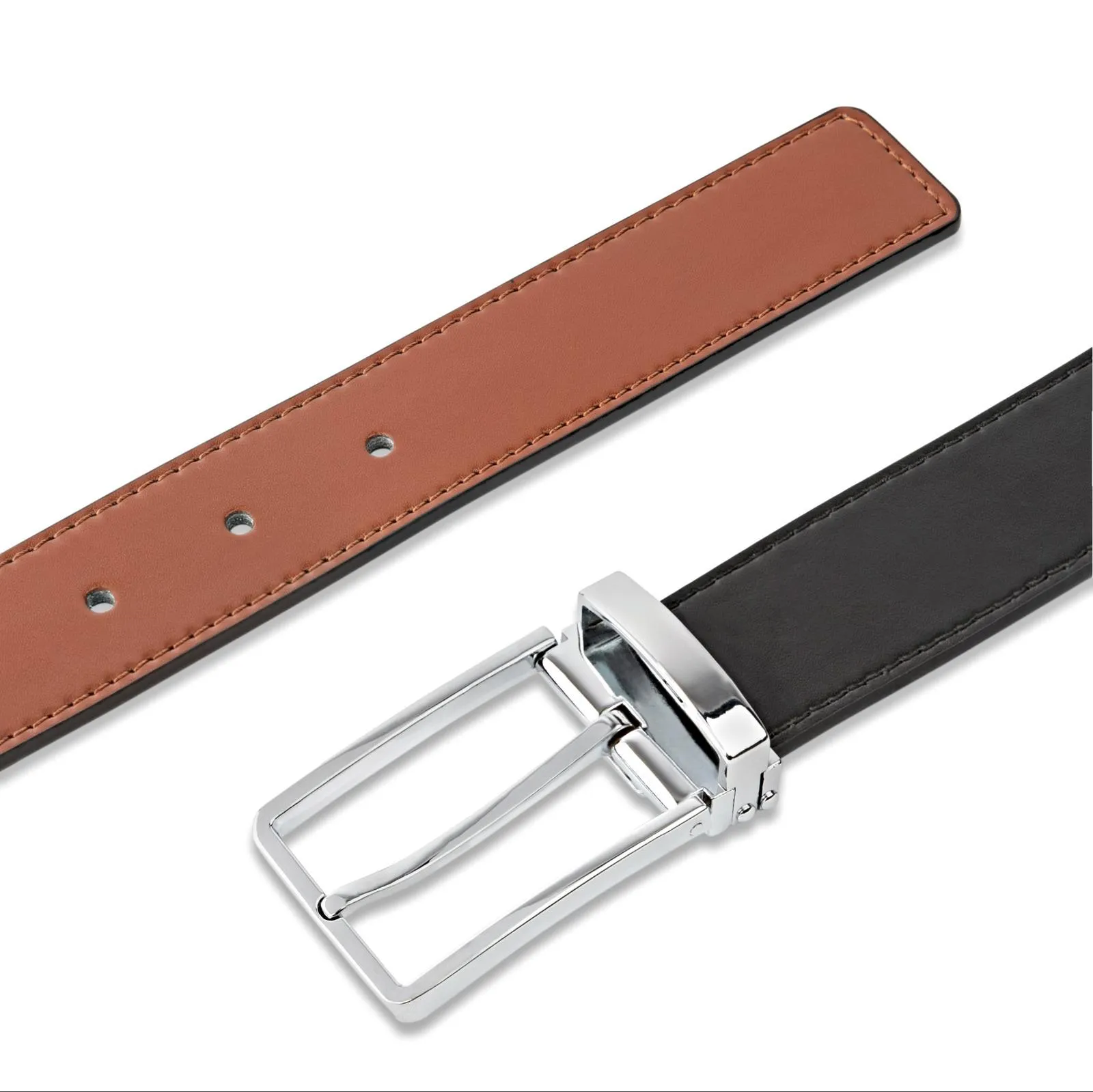 Men's Reversible Leather Belt with Polished Buckle