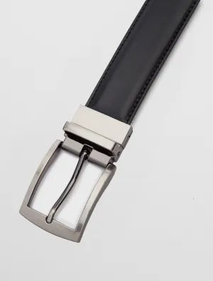 Men's Reversible Stretch Leather Belt with Brushed Buckle