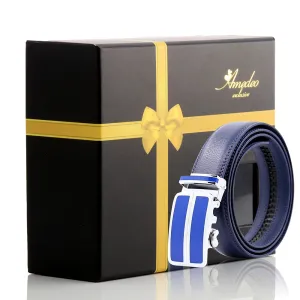 Men's Smart Ratchet No Holes Automatic Buckle Belt in Silver & Blue