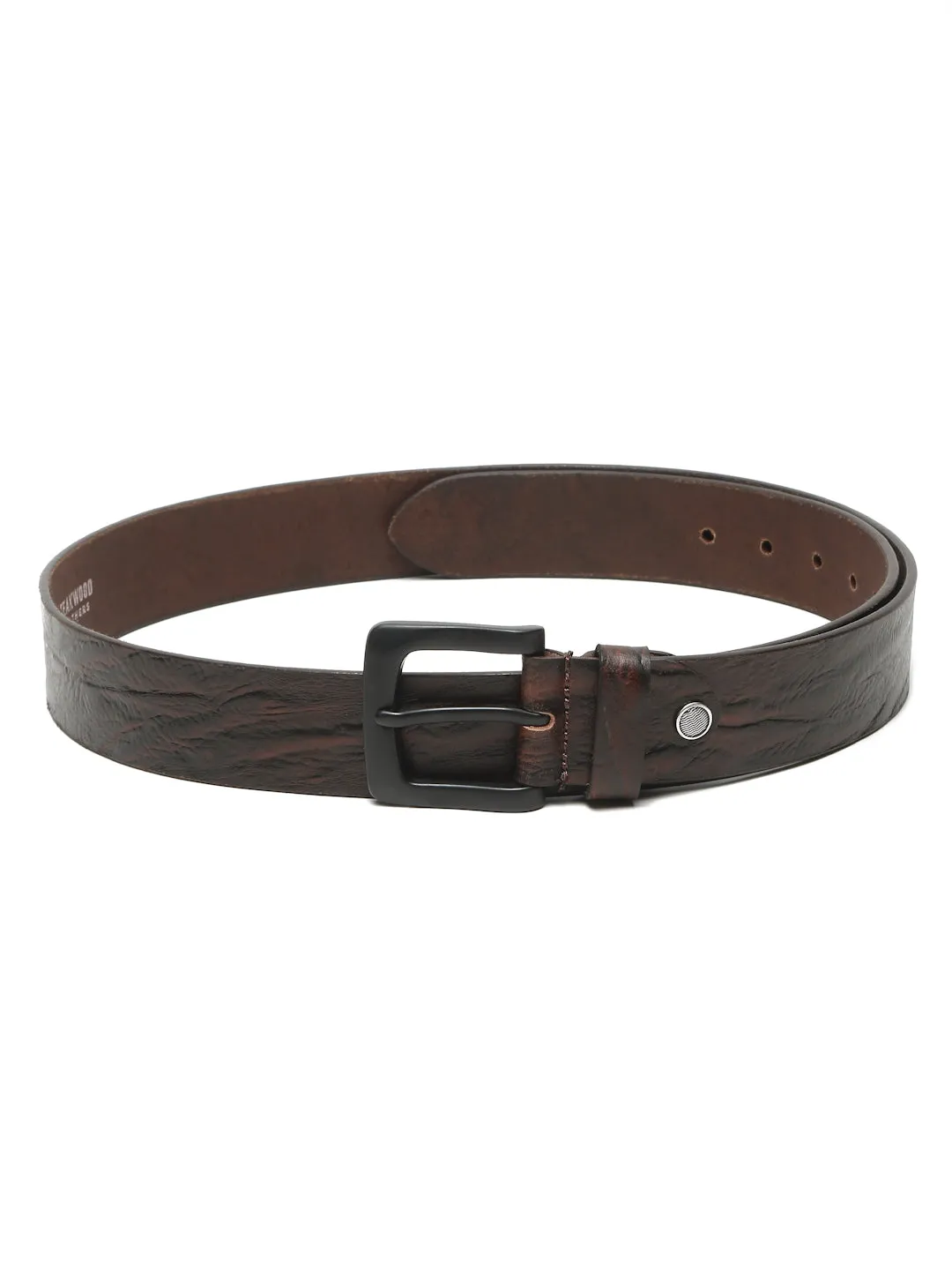 Men's Textured Brown Leather Casual Belt With Black Buckle