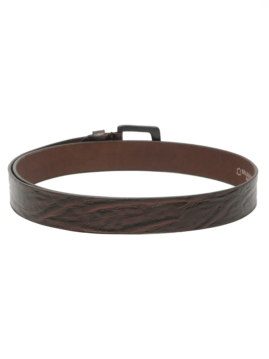 Men's Textured Brown Leather Casual Belt With Black Buckle