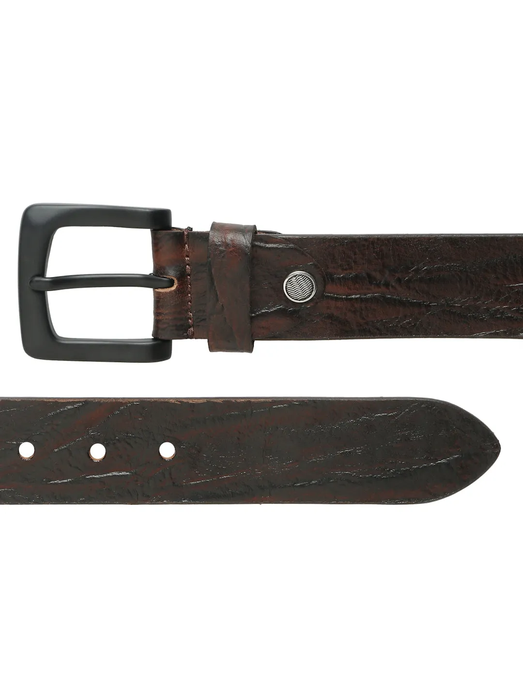 Men's Textured Brown Leather Casual Belt With Black Buckle