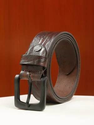 Men's Textured Brown Leather Casual Belt With Black Buckle