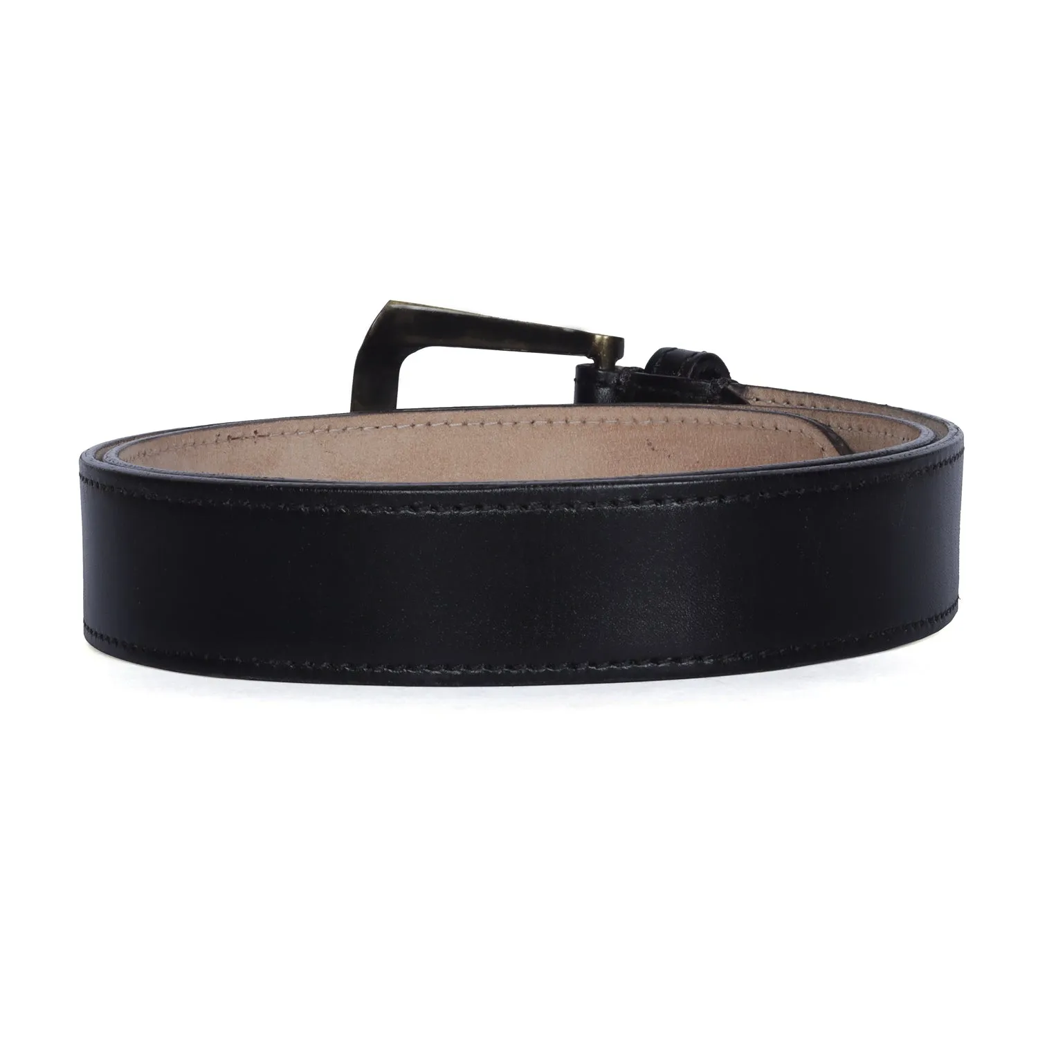 Mini Lion Black Leather Belt For Men with Smokey Gold Slant Shape Buckle By Brune & Bareskin