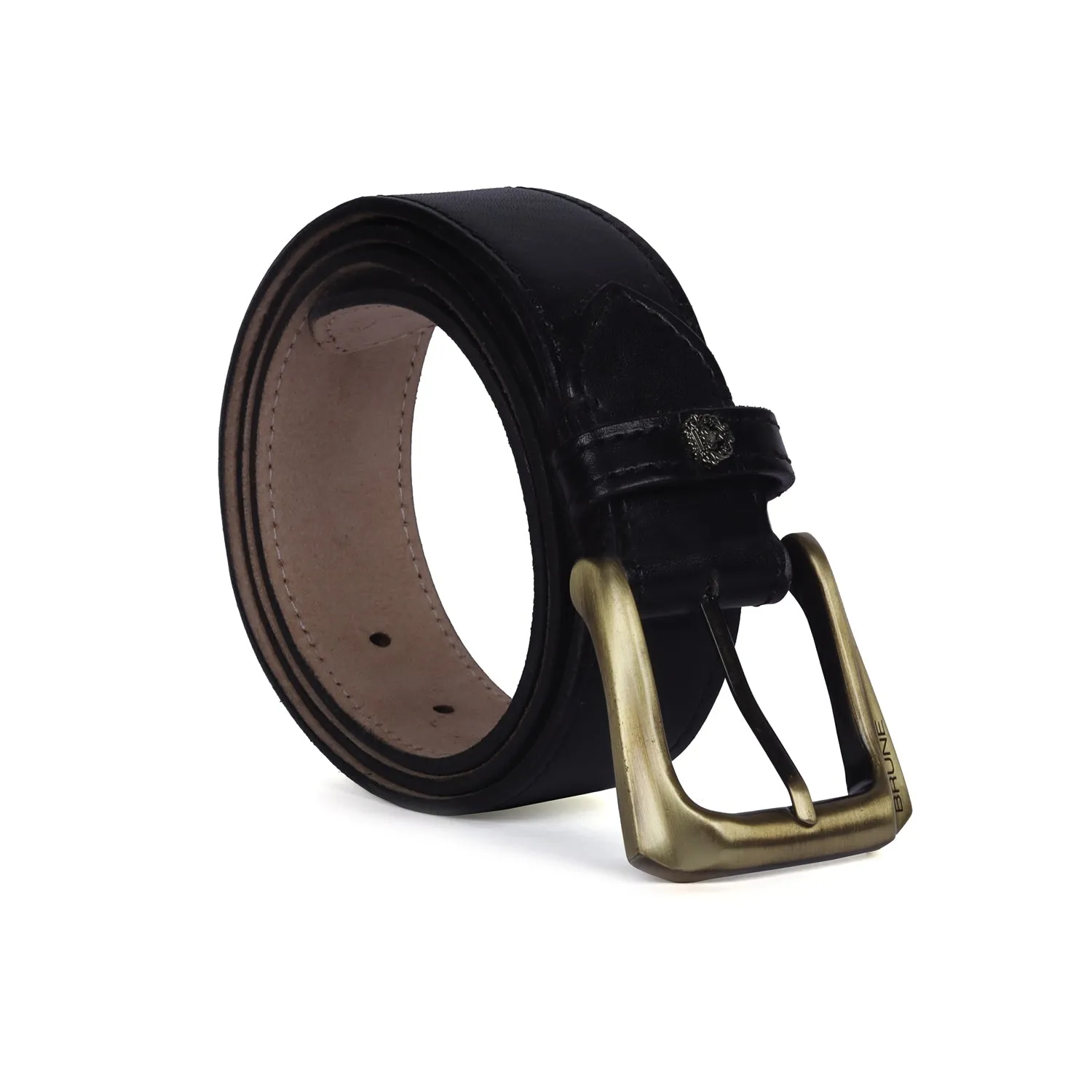Mini Lion Black Leather Belt For Men with Smokey Gold Slant Shape Buckle By Brune & Bareskin