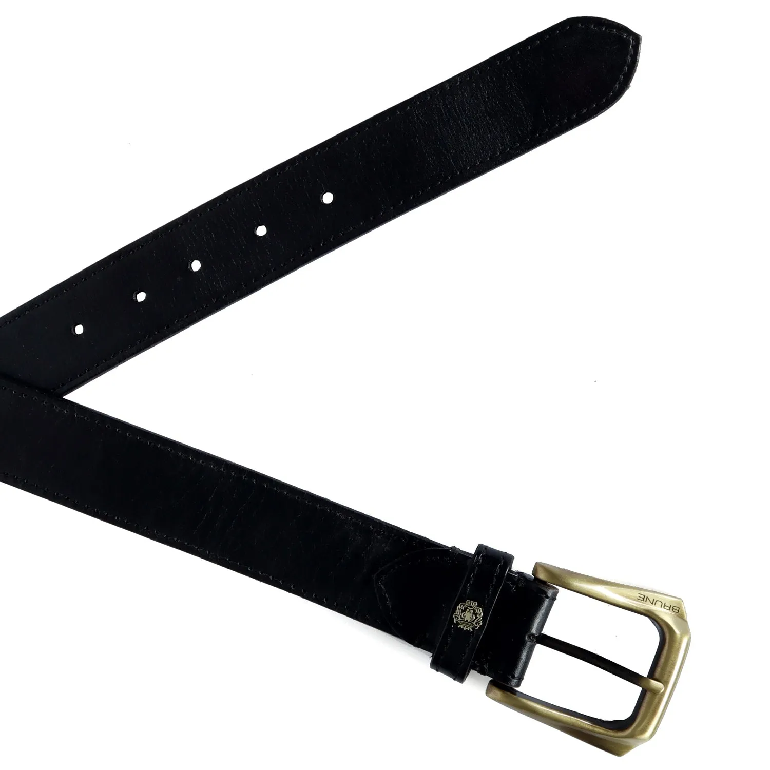 Mini Lion Black Leather Belt For Men with Smokey Gold Slant Shape Buckle By Brune & Bareskin