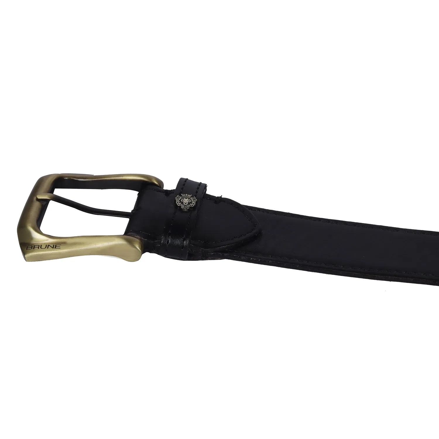 Mini Lion Black Leather Belt For Men with Smokey Gold Slant Shape Buckle By Brune & Bareskin