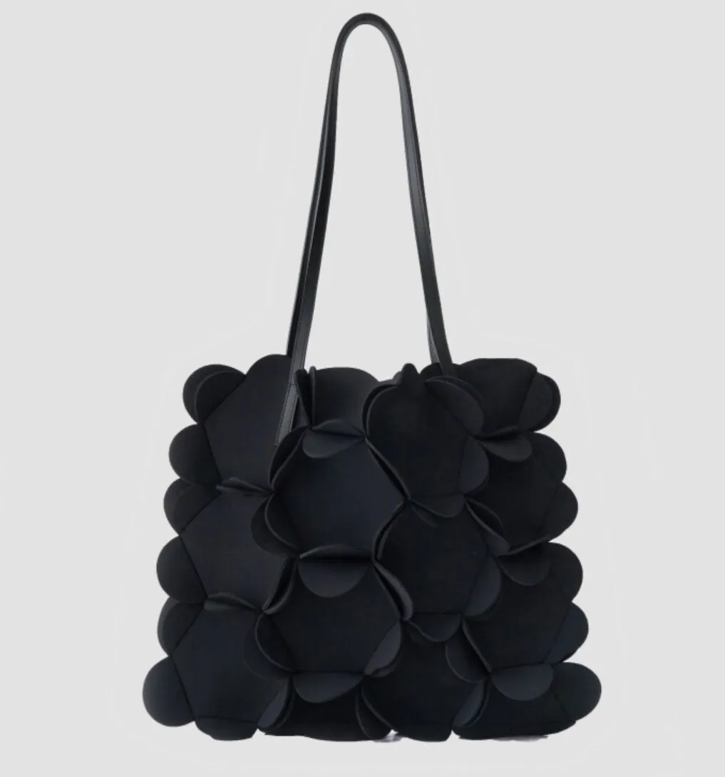 Neoprene flower shoulder bag black