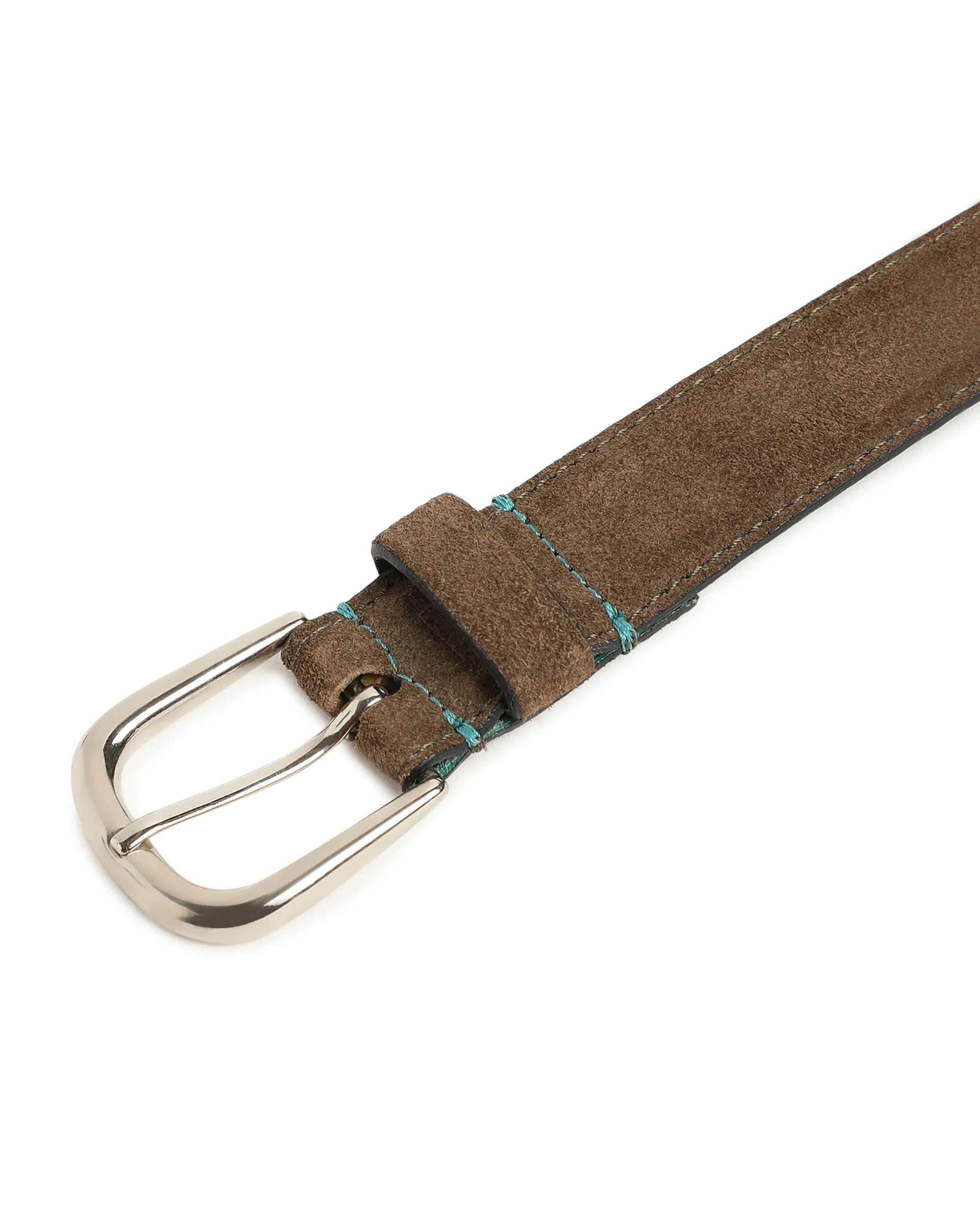 Rare Rabbit Men'S Suedo Olive Belt Leather Fabric Solid