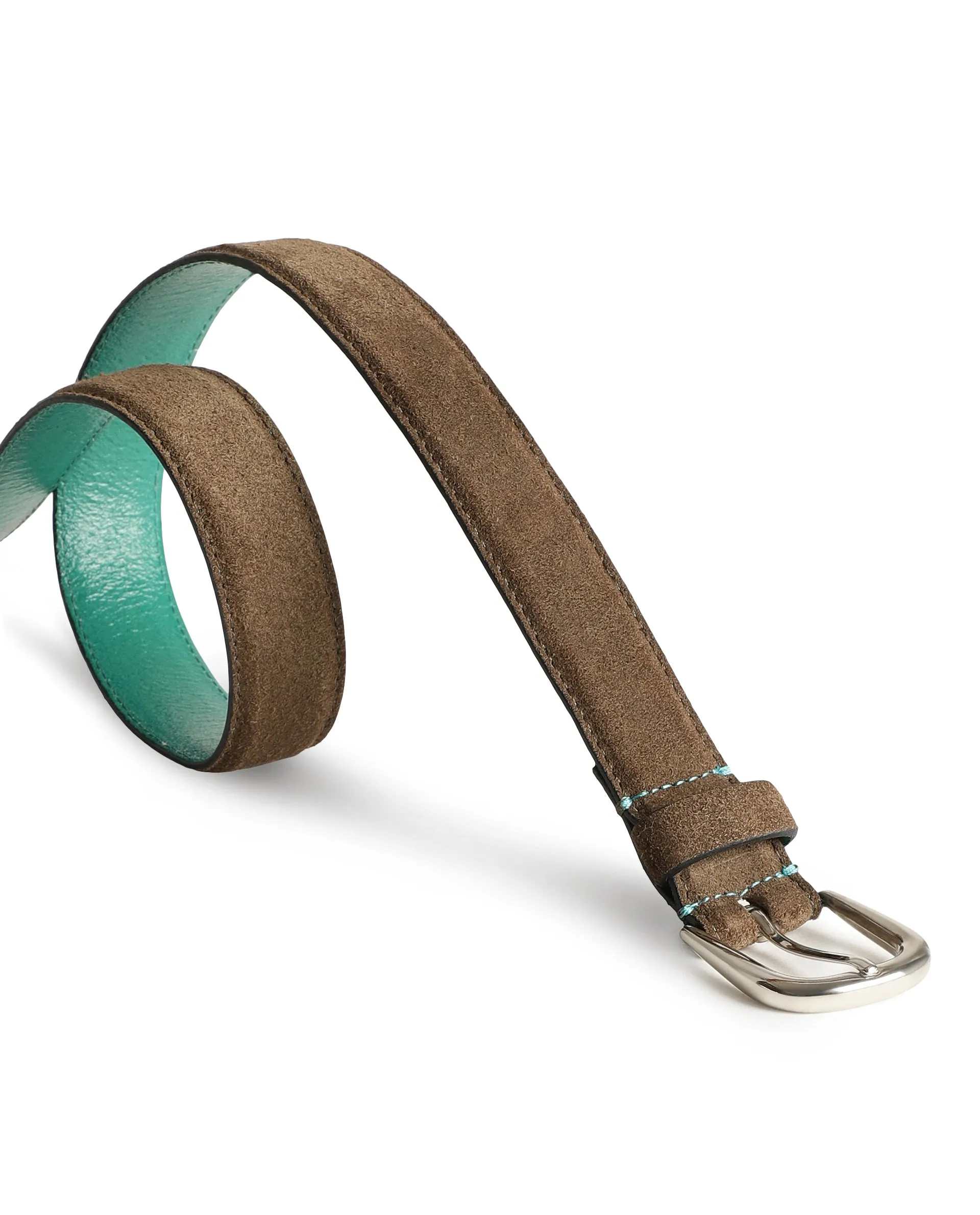 Rare Rabbit Men'S Suedo Olive Belt Leather Fabric Solid