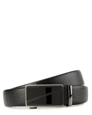 Rectangular Plate Buckle Full Grain Leather Belt - Black