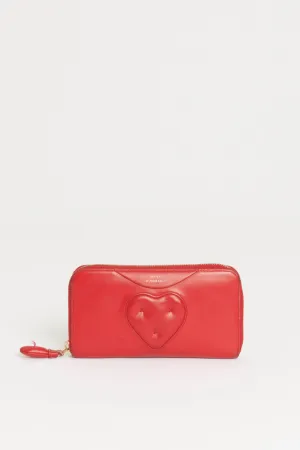 Red Long Heart Zip-Around Wallet