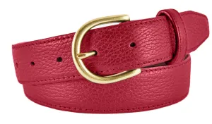 Red Pebbled Leather Belt, Soho Buckle (Gold)