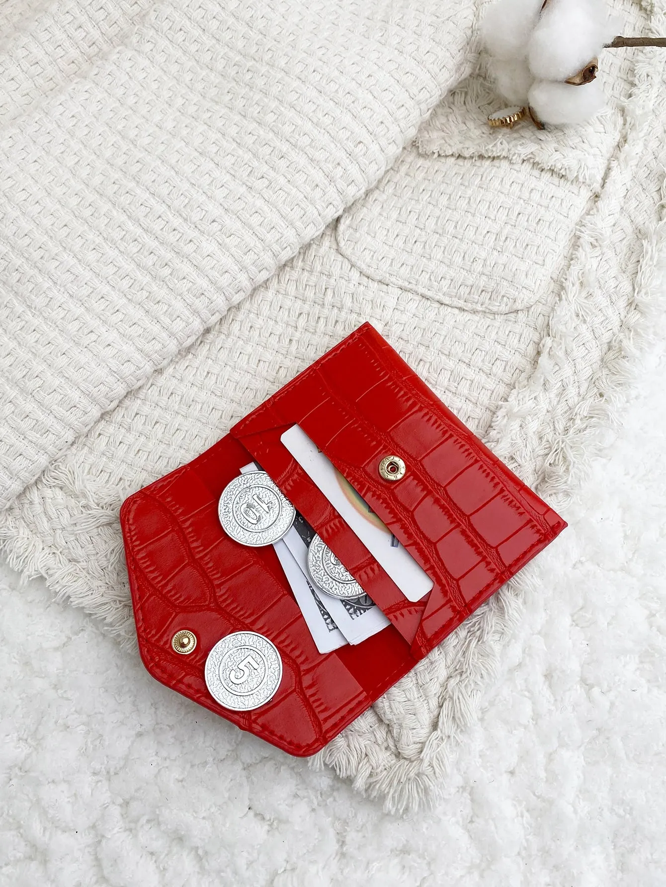 Red Purse Snap Button Coin Purse Small Wallet Card Holder Small Purse Coin Purse