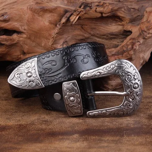 Retro Flower Embossed Pin Buckle Belt