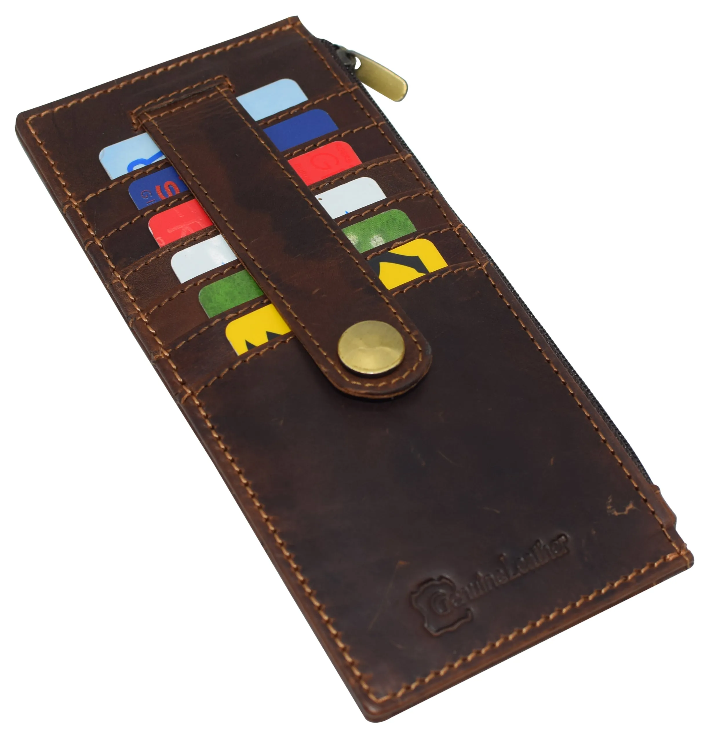 RFID Blocking Women's Wallet Vintage Leather All in One Card Case Holder Slim Wallet With a Card Protection Strap