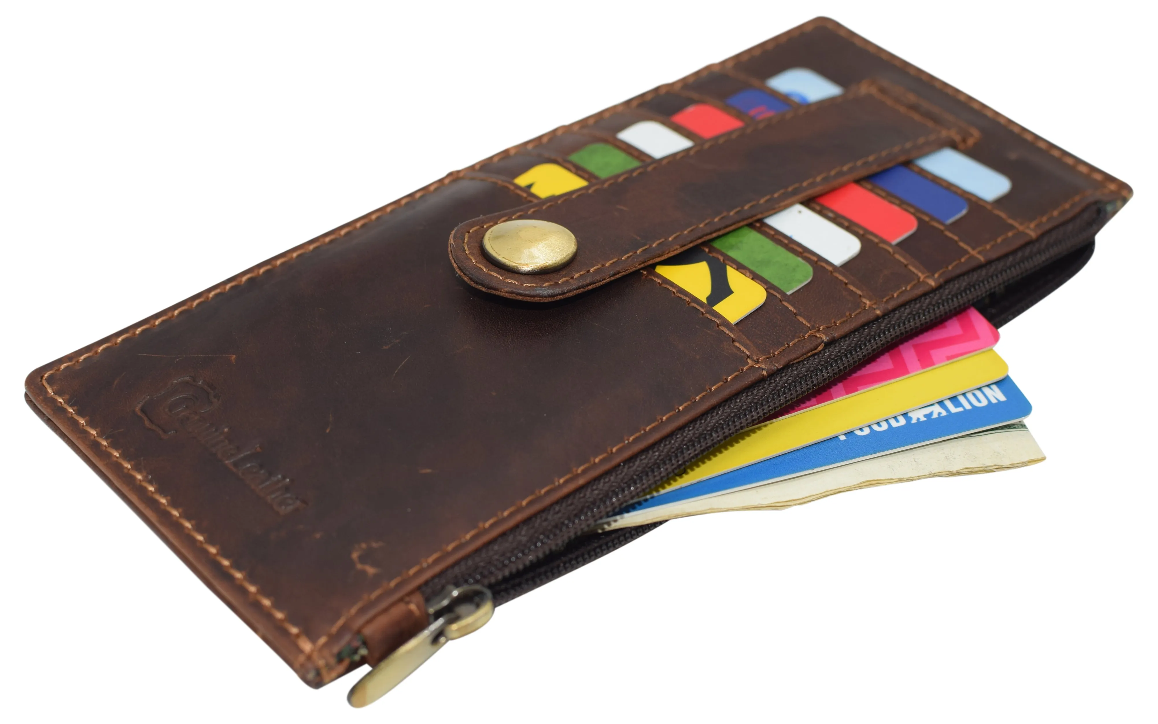RFID Blocking Women's Wallet Vintage Leather All in One Card Case Holder Slim Wallet With a Card Protection Strap