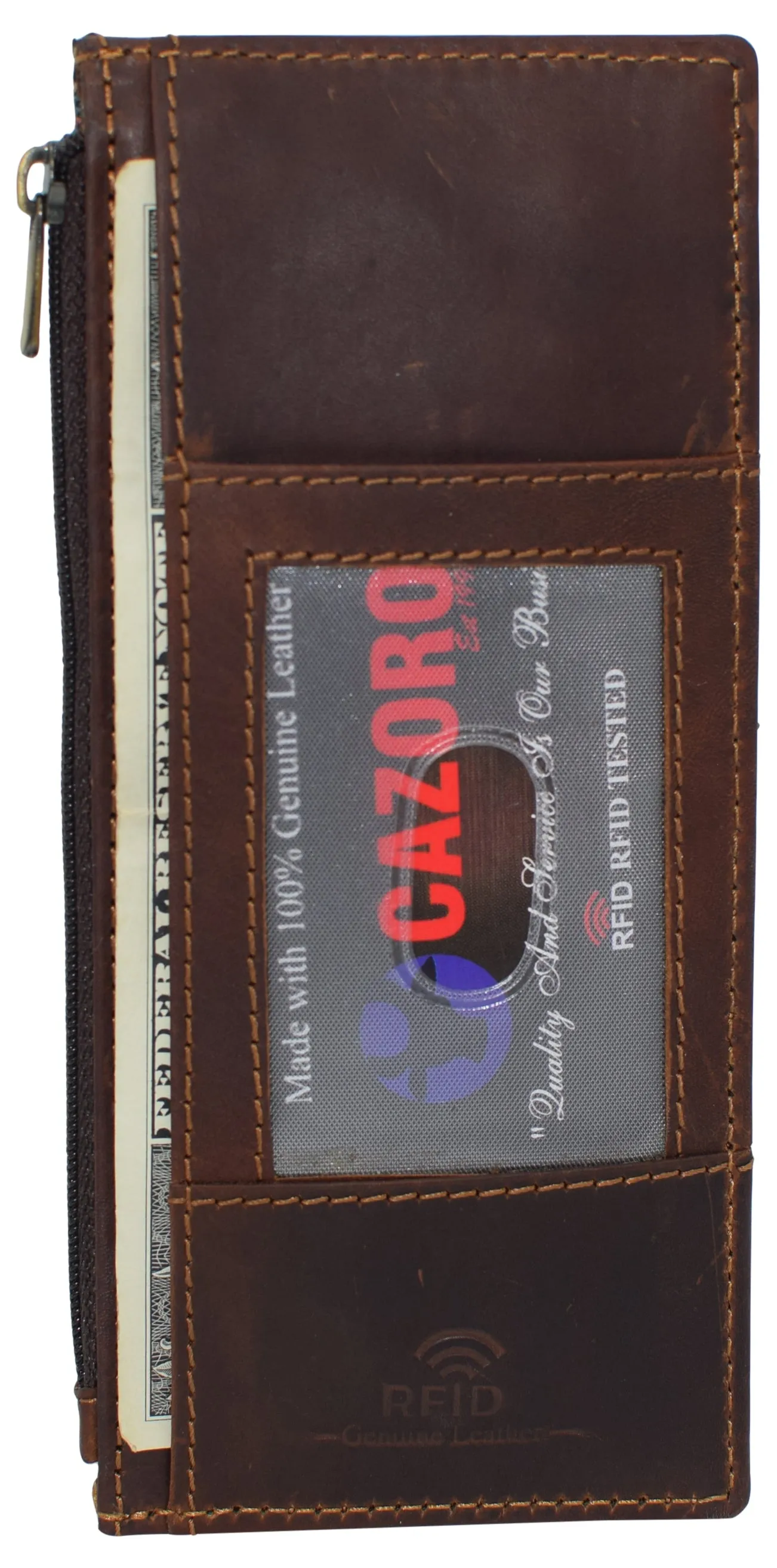 RFID Blocking Women's Wallet Vintage Leather All in One Card Case Holder Slim Wallet With a Card Protection Strap