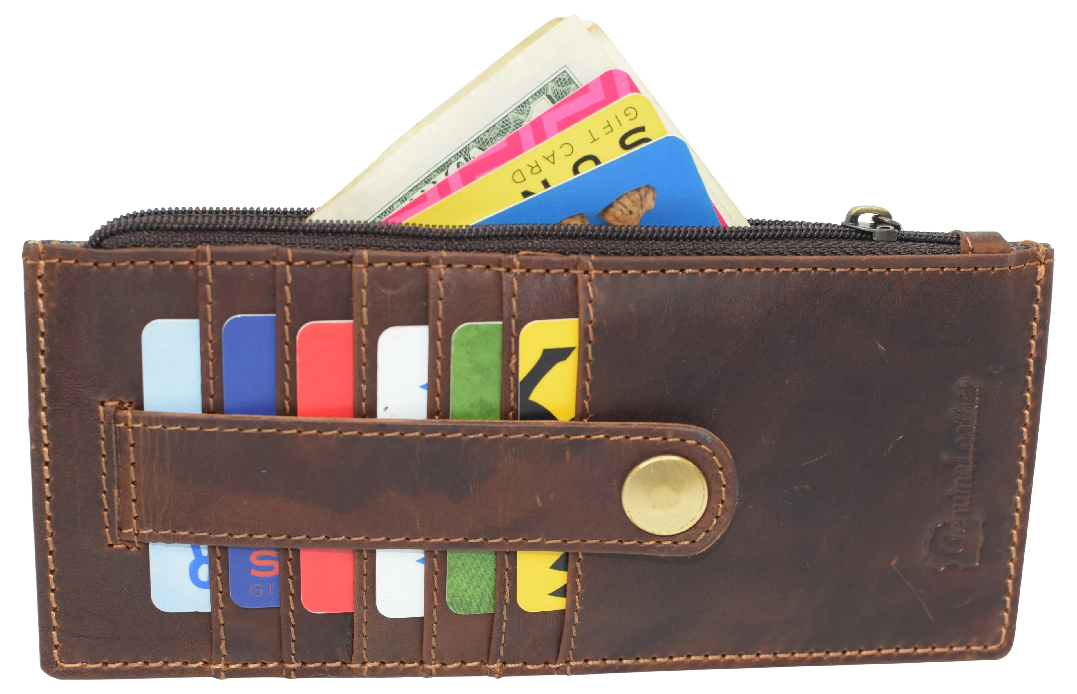 RFID Blocking Women's Wallet Vintage Leather All in One Card Case Holder Slim Wallet With a Card Protection Strap