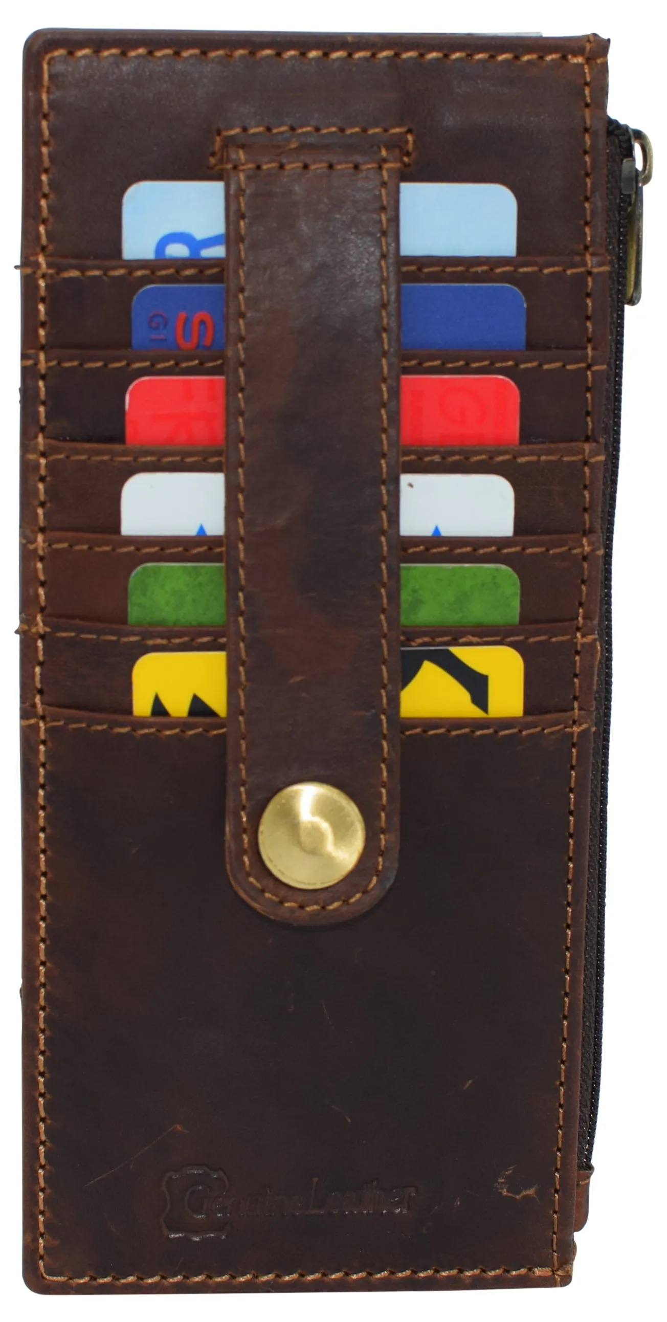 RFID Blocking Women's Wallet Vintage Leather All in One Card Case Holder Slim Wallet With a Card Protection Strap